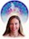 Smiling woman with colorful, abstract background.