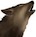 Howling wolf with mouth open wide.